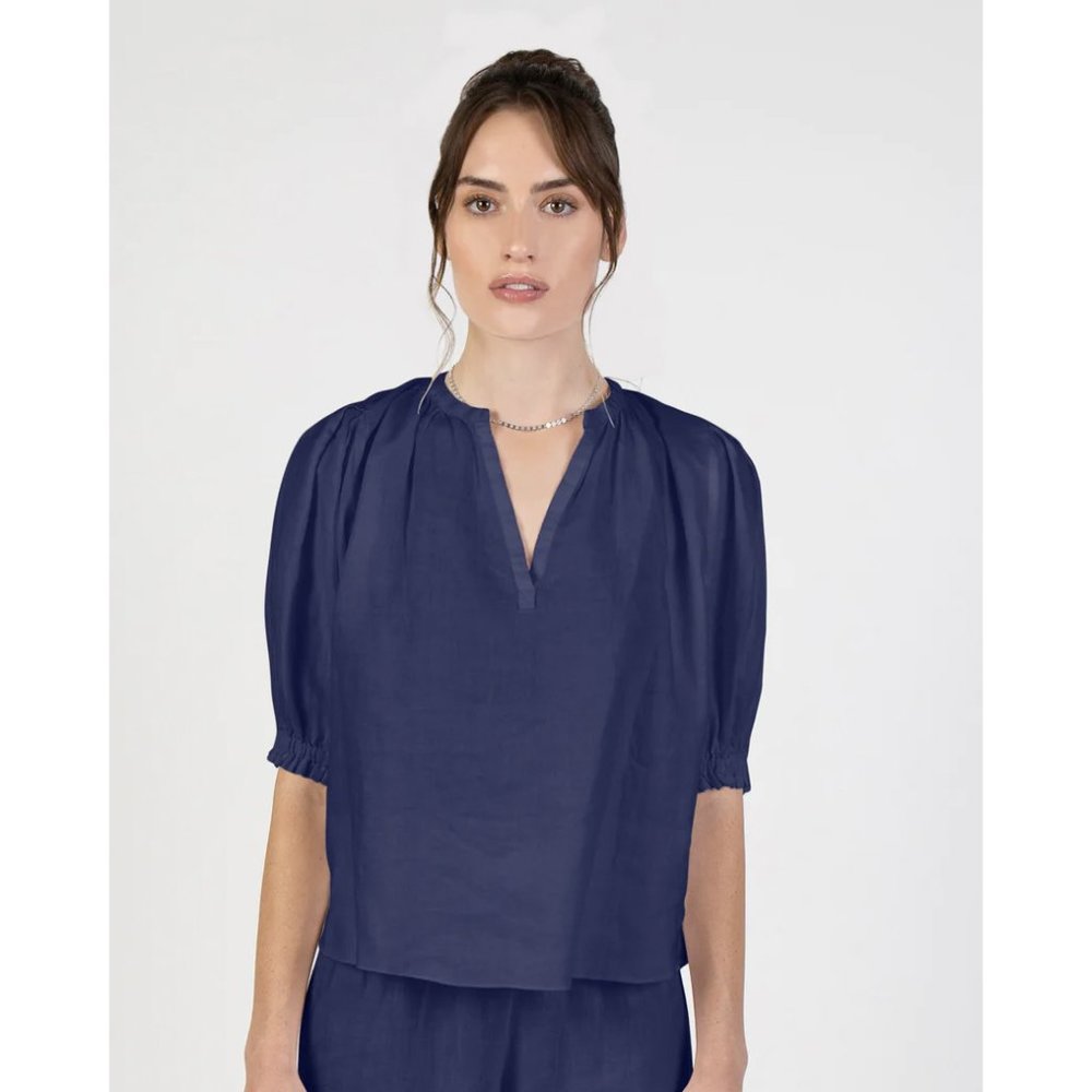 Ruffle Sleeve Top, Navy
